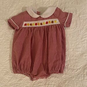 The Smocking Place, fall red check bubble, 12 M